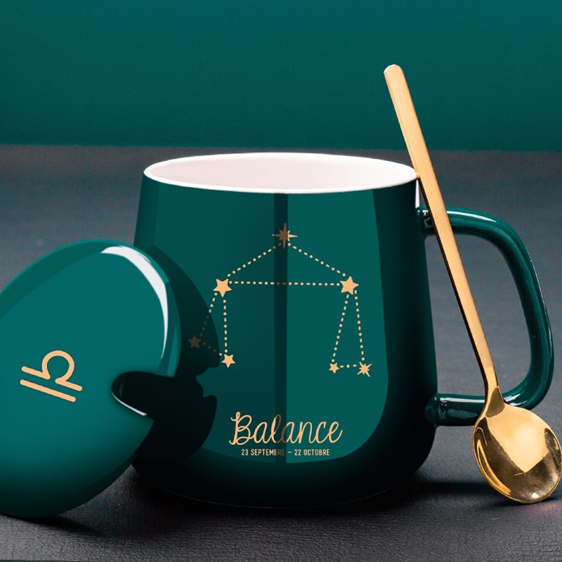 Creative Ceramic Coffee Cupulation Cup Personality Mug With Lid Spoon French Constellation Cup Couple Water Cup