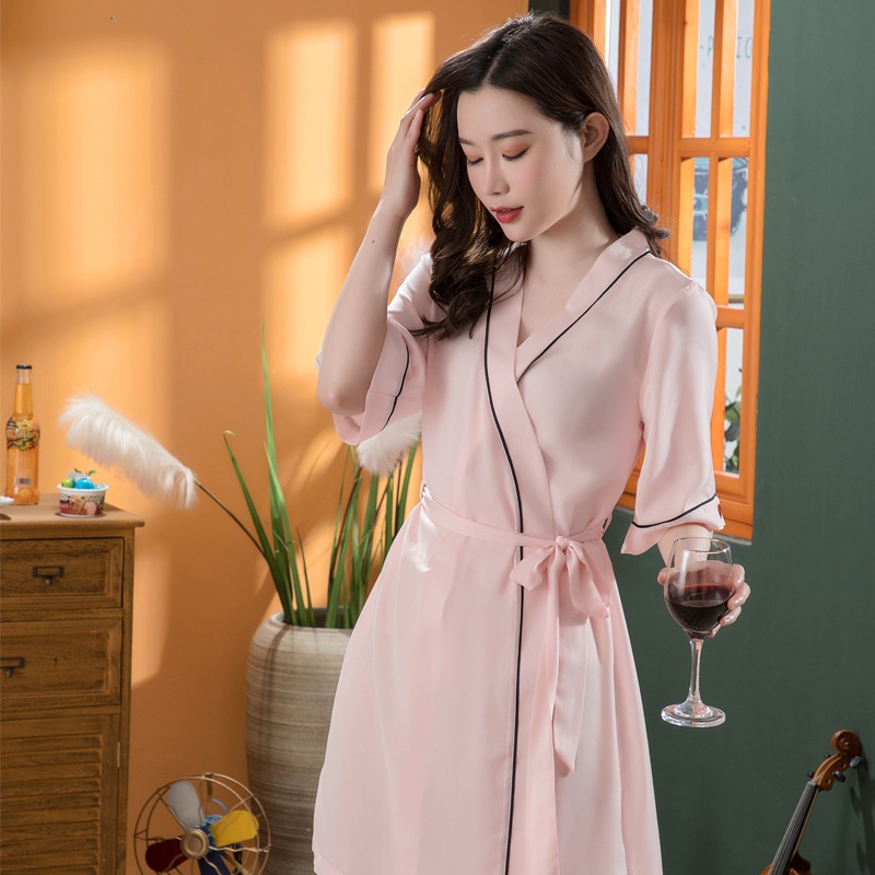 Three-color Imitation Silk Nightgown Simple Pajamas Women Spring And Summer Home Clothes Womens One Piece Dropshipping