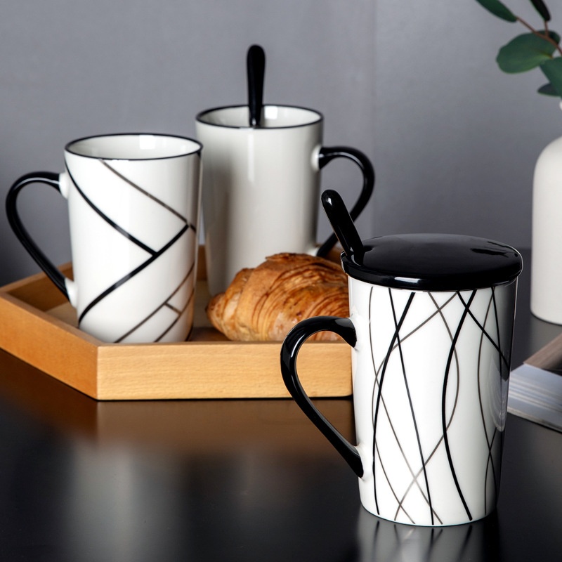 Creative Simple Ceramic Universal Line Mug Minimalist Line Large Capacity Milk Coffee Cup Water Cup