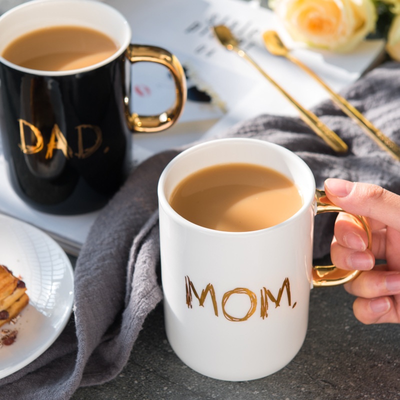Hot-selling Mother's Day And Father's Day Gift Ceramic Mug Simple Water Cup MOMDADCup Gift Box