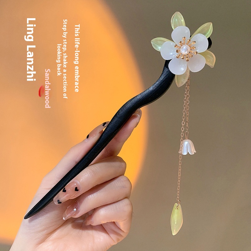 Zhao Liying's Osmanthus Rabbit Hairpin Ancient Style Tassel Cheongsam Hairpin Bun Summer Hanfu Sandalwood Flower Headdress