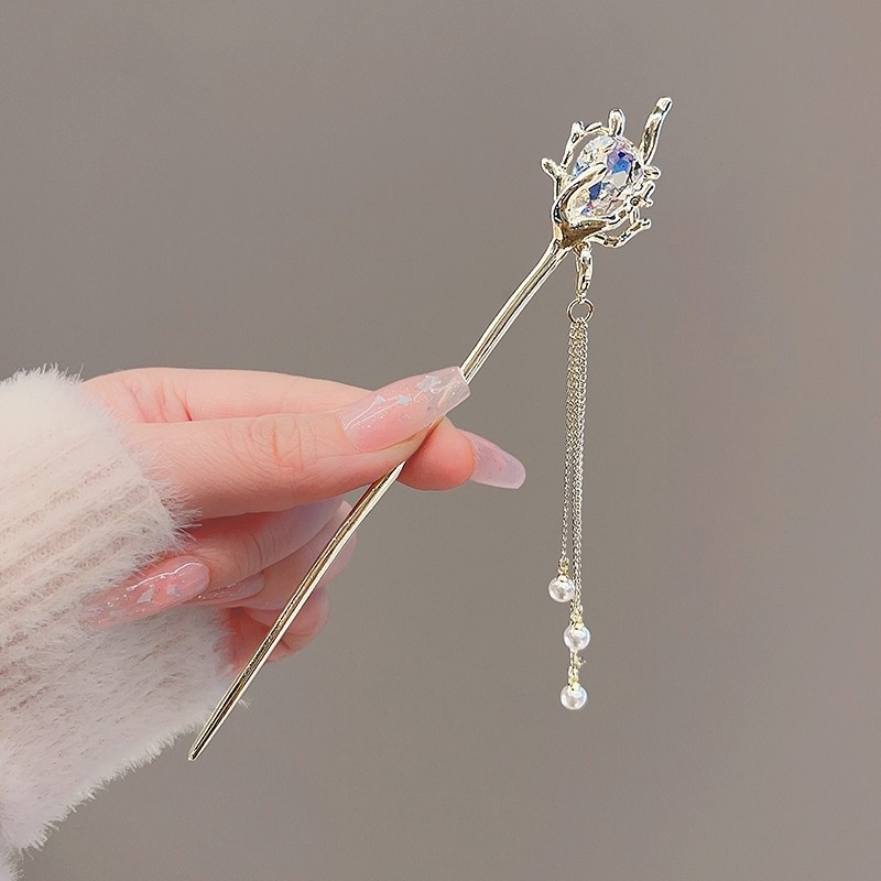 Tassel Hairpin Alloy Hairpin Ancient Style High-end Step-shaking Temperament Ball Head Bun Hairpin Cheongsam Accessories Niche