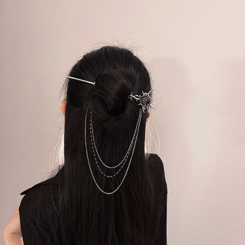Rose Chain Hairpin For Women Modern Simple Chinese Style Hairpin Niche Design Daily Hairpin