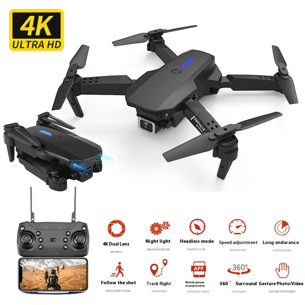 E88 Folding Drone4 KDual Camera HDAerial Photography Quadcopter Remote Control Aircraft Lights