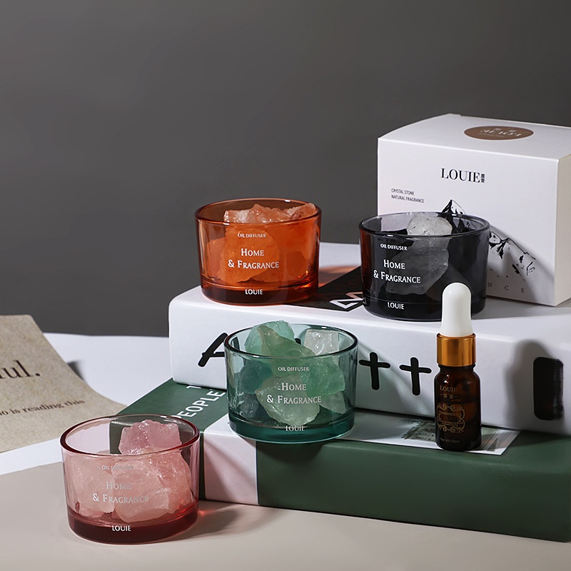 Aromatherapy Ornaments Glass Cup Crystal Stone Aromatherapy Fireless Diffuser Lamp Home Bedroom Essential Oil Fragrance Souvenir