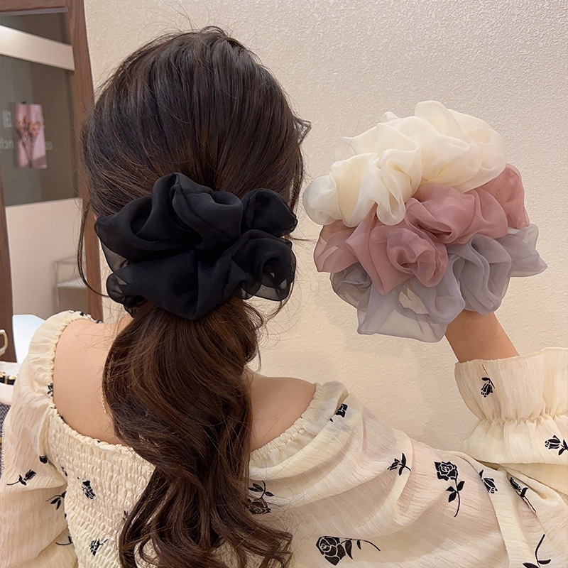 Large Size Super Fairy French Large Intestine Hair Ring Female Mesh Fashion Rubber Band Hair Rope Headdress Temperament Hair Rope Hair Accessories
