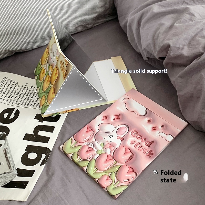 Style High Value Tulip Folding Makeup Mirror Desktop Office Student Dormitory Dressing Mirror Home Portable