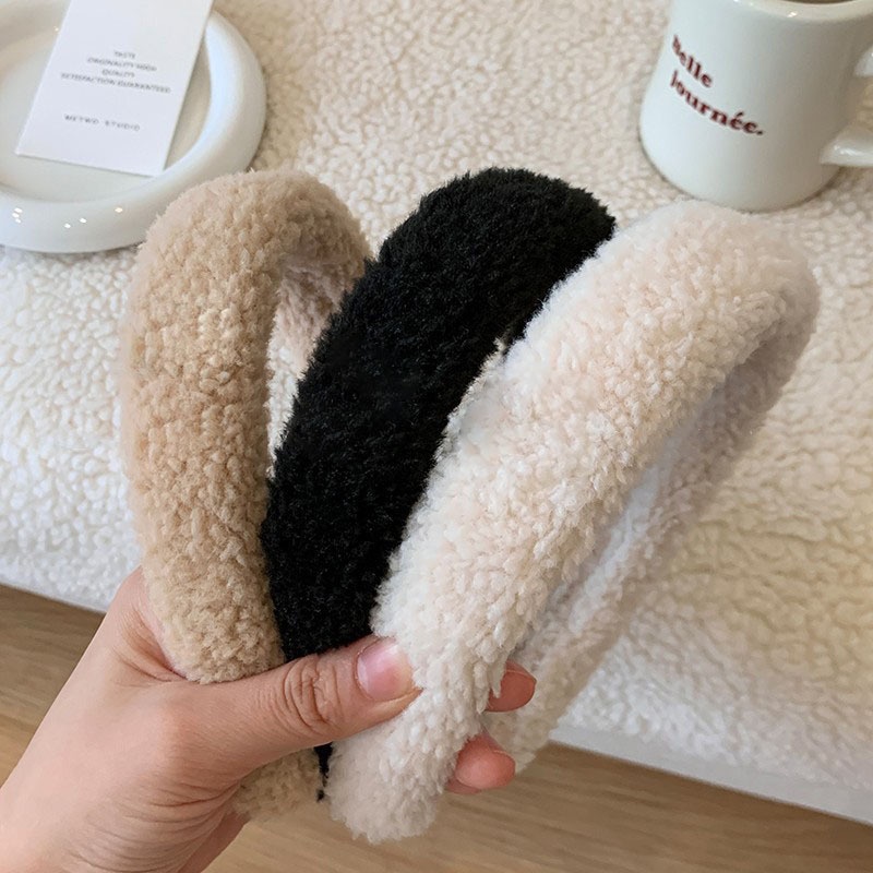 Autumn And Winter Simple Lazy Style Lamb Wool Headband High-grade Wide-edge High Skull Top All-match Girl Headdress