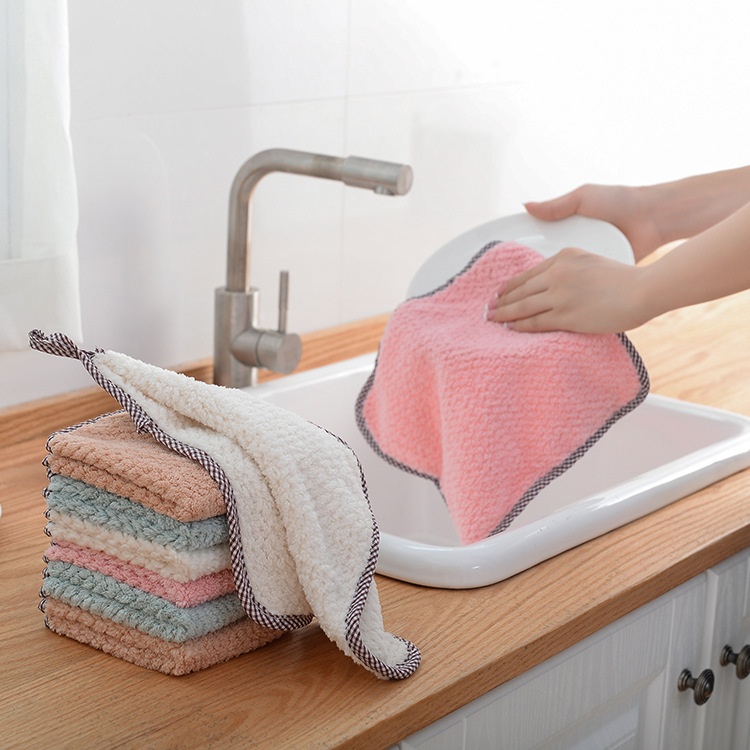 H602 Hangable Coral Fleece Hand Towel Pineapple Pattern Cleaning Towel Lint-free Absorbent Dish Cloth Cleaning Cloth