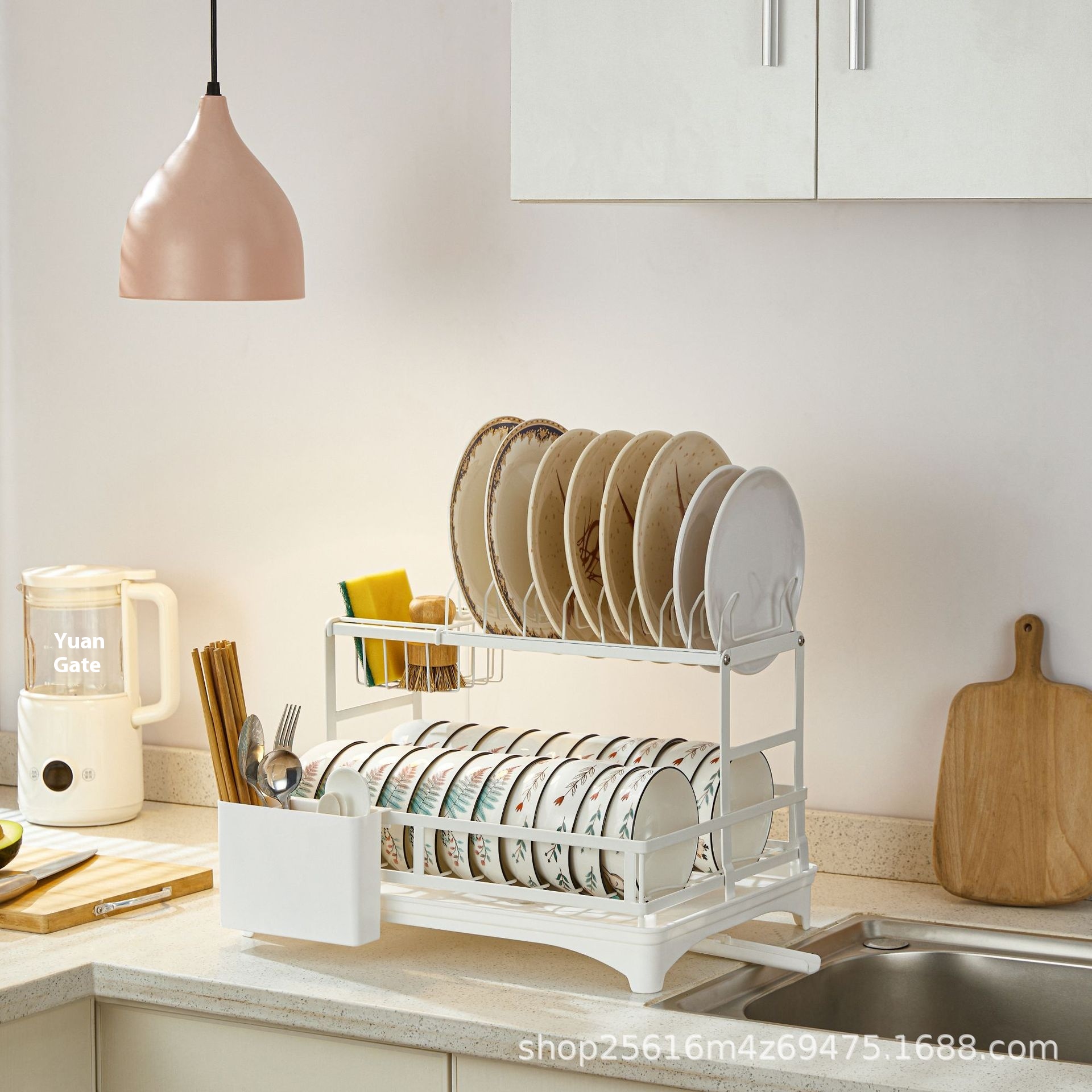 Detachable Iron Storage Rack Kitchen With Chopstick Cage Water Tray Sink Drain Rack Bowl And Dish Rack