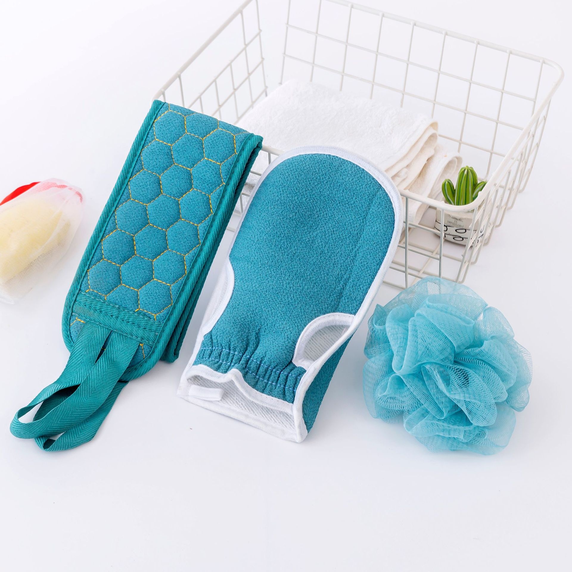 Bath Towel Bath Artifact Three-piece Set Thickened Mud Scrubbing And Decontamination Bath Ball Combination Set Pull Back Strip Long Scrubbing Back Towel
