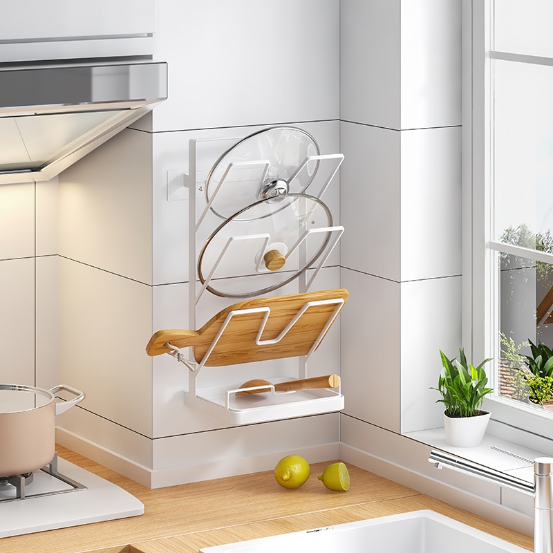Japanese Simple Punch-free Kitchen Rack Storage Rack Wall-mounted Desktop Dual-use Pot Cover Rack Chopping Board Rack Drain Rack
