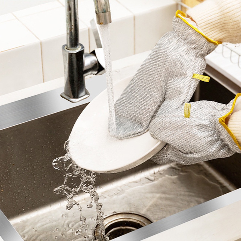 Silver Wire Dishwashing Gloves Household Kitchen Housework Dishes Cleaning Potulation Waterproof Thick Double-sided Gloves