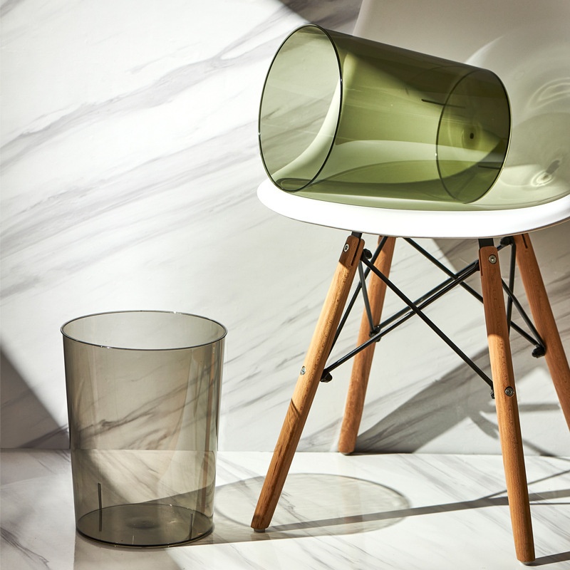 Household Transparent Trash Can Bedroom Light Luxury Wastebasket Kitchen Uncovered Trash Can Living Room Simple Large Capacity Waste Paper Tube