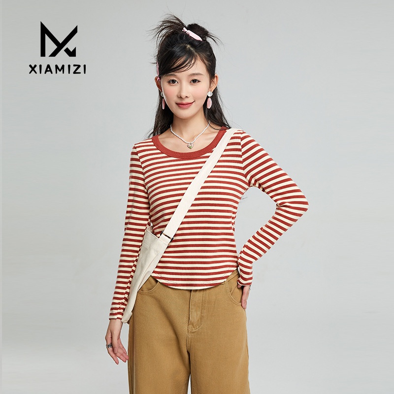 Autumn And Winter Long-sleeved Bottoming Shirt For Women,Round-neck Striped Knitted Sweater,Stylish Inner Wear,Slimming Sweater,Hot Girl Top