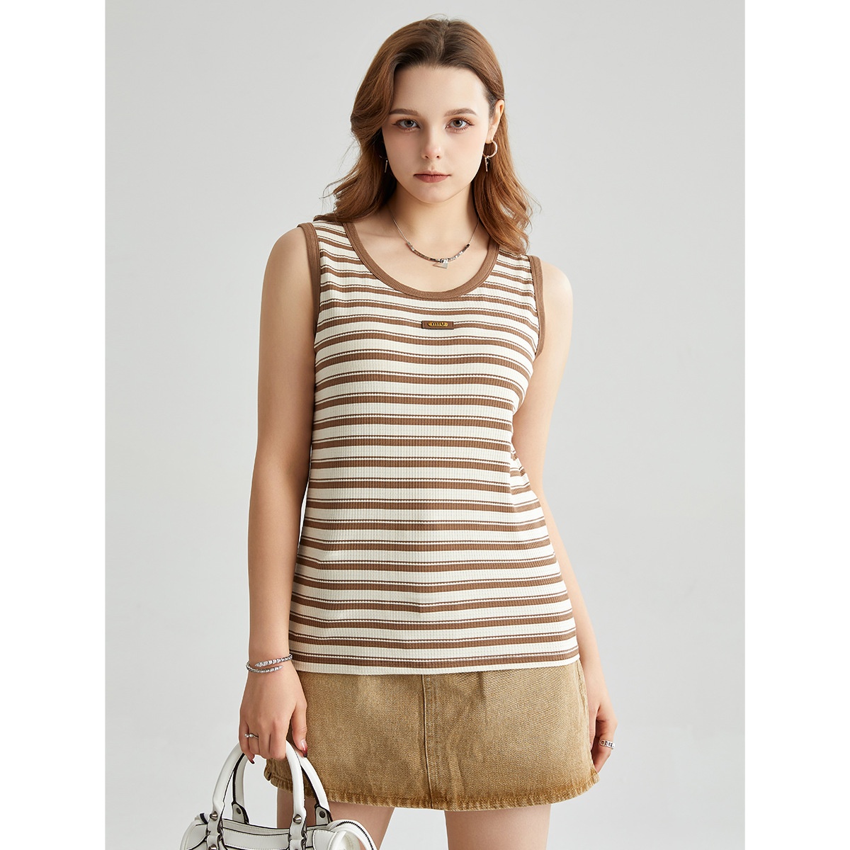 U-neck Contrast Vest Spring And Summer With Chest Pad Seamless Breathable Casual All-match Sleeveless Top Loose