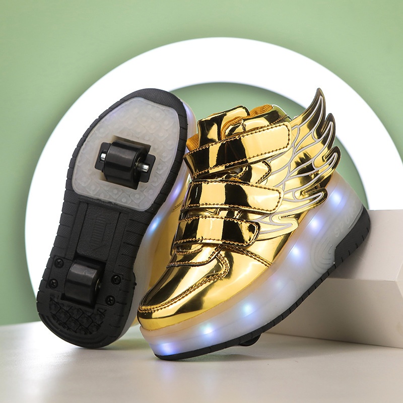 Children's Rechargeable Running Shoes Automatic Light Single And Double Wheel Skates LEDLuminous Shoes One Piece Drop Shipping