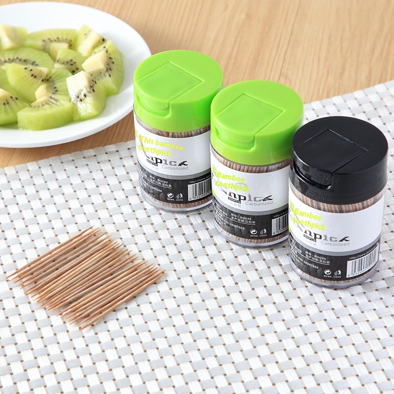 500 Pieces Household Carbonized Bamboo Toothpicks Bamboo Sanitary Two Ends Independent Hotel Disposable Sharp Toothpicks