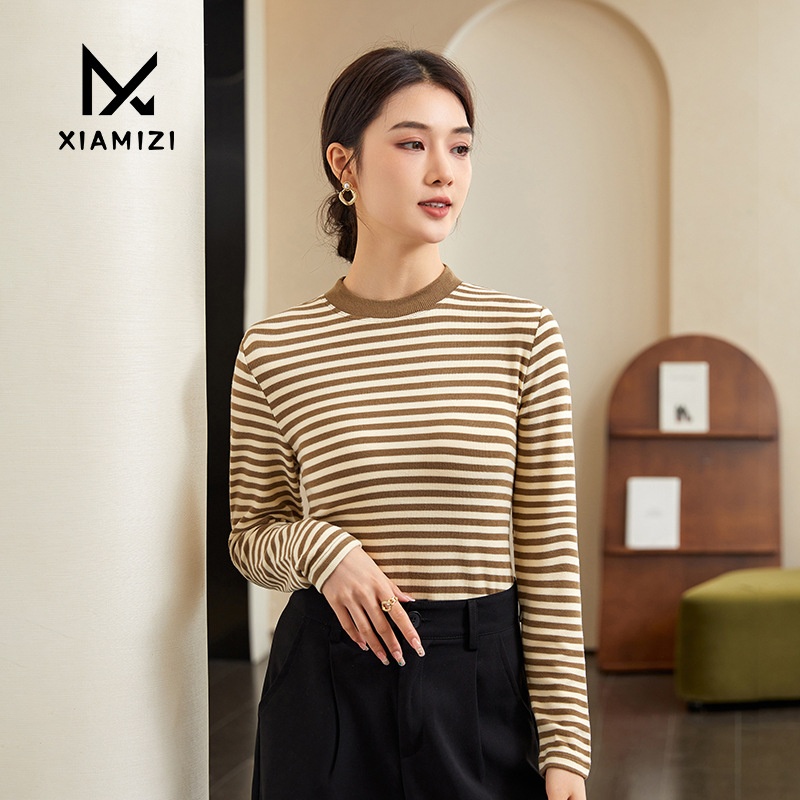 Autumn And Winter Striped Base Shirt Knitted Sweater Women's Long Sleeve Inner Top Slim Fit Outer Wear Pullover Sweater Women