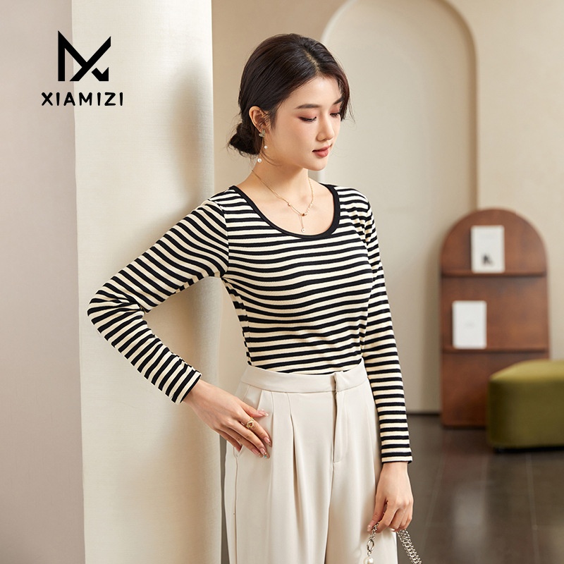 Autumn And Winter Striped Sweater Women's Long-sleeved Slim Round Neck Top Hot Girl Inner Bottoming Shirt Sexy Women