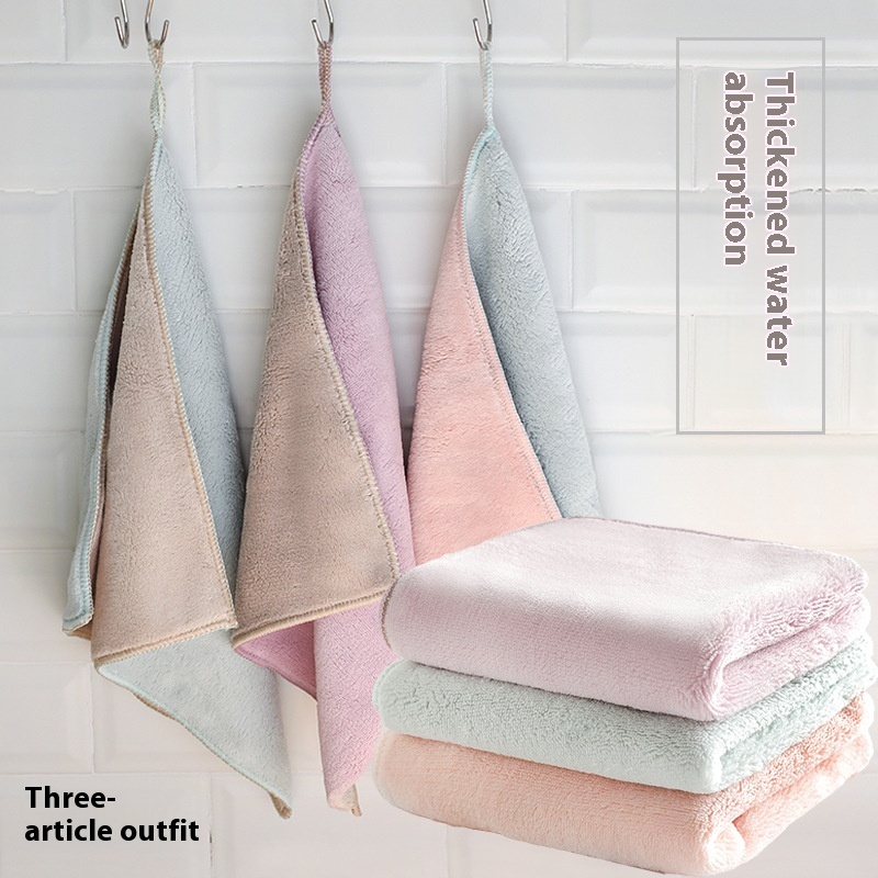 Lint-free Dishwashing Towel Thick Coral Fleece Double-sided Degreasing Kitchen Household Dishwashing Cloth Non-stick Oil Absorbent