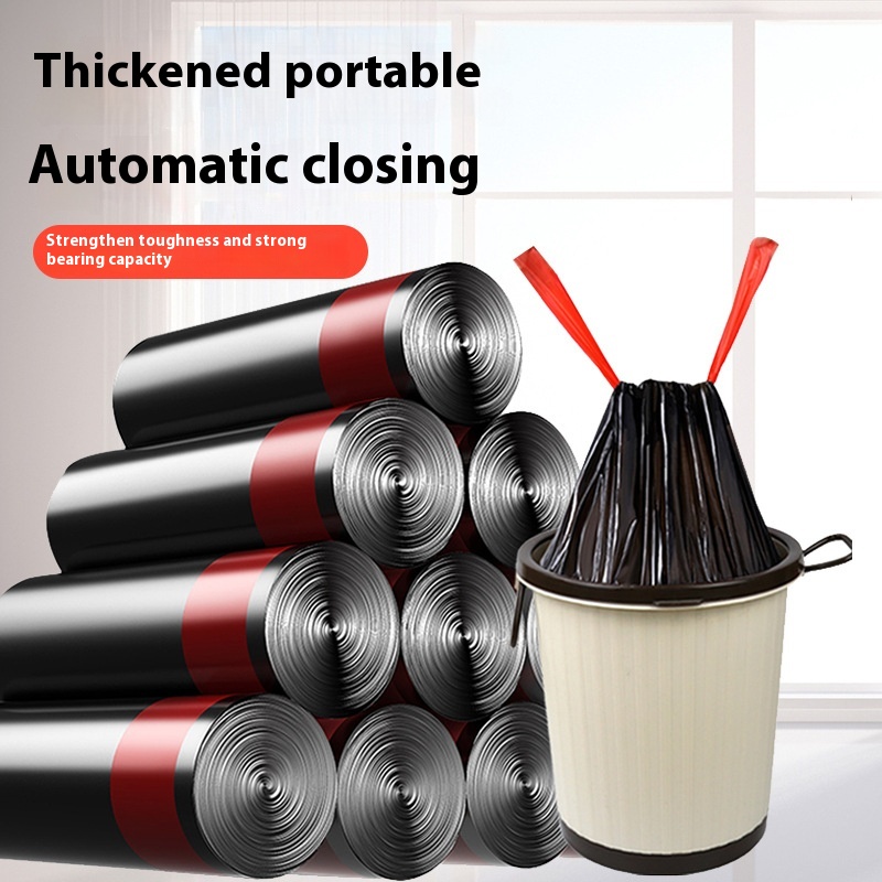Drawstring Garbage Bag Thickened No Dirty Hands Automatic Closing Garbage Bag Portable Plastic Bag Household Kitchen Garbage Bag
