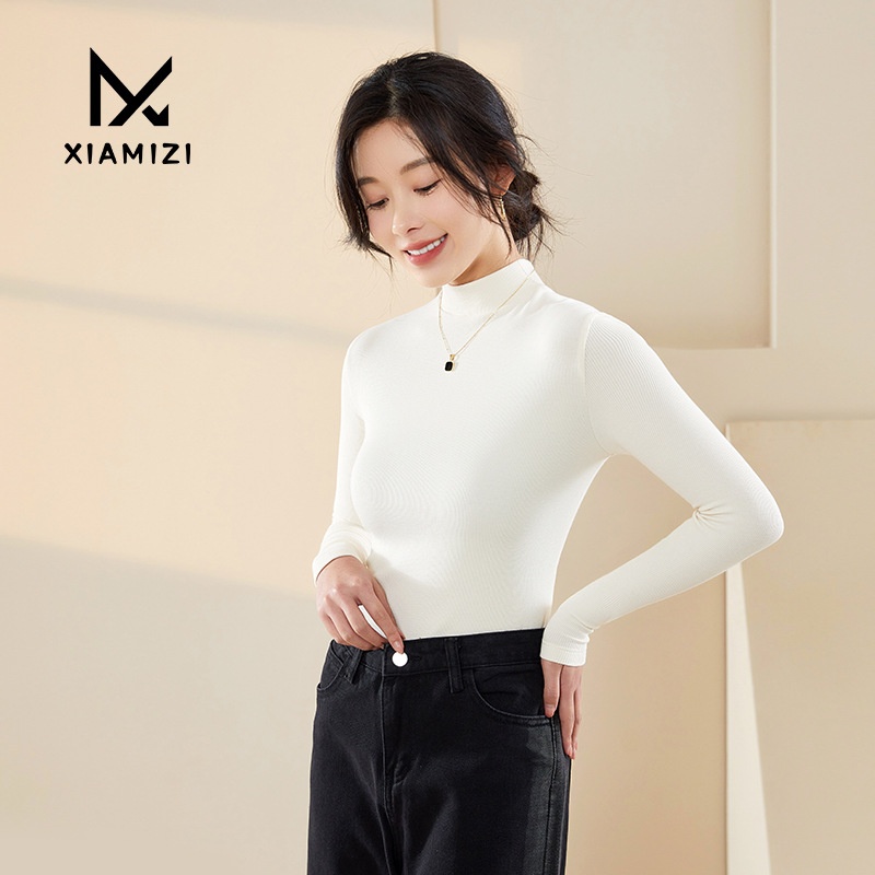 Autumn And Winter Half-high Collar Warm Bottoming Shirt For Women To Wearide And Outside,Slim Fit Long-sleeved Sweater For Women