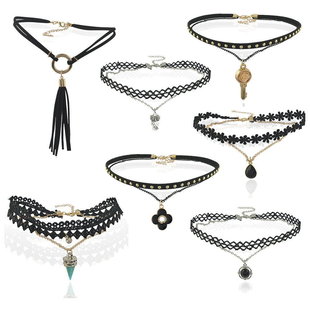 Black Double-layer Leather Clavicle Chain Korean Choker Multi-level Pendant Small Fresh Necklace