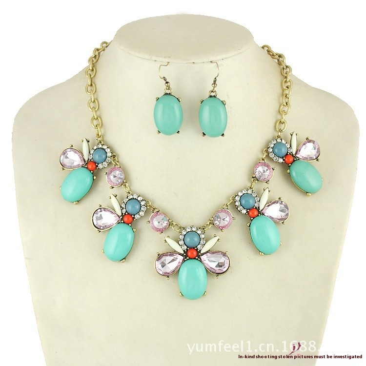 Foreign Trade Original Export European And American Jewelry Spring Crystal Bee Necklace Jewelry Set S048
