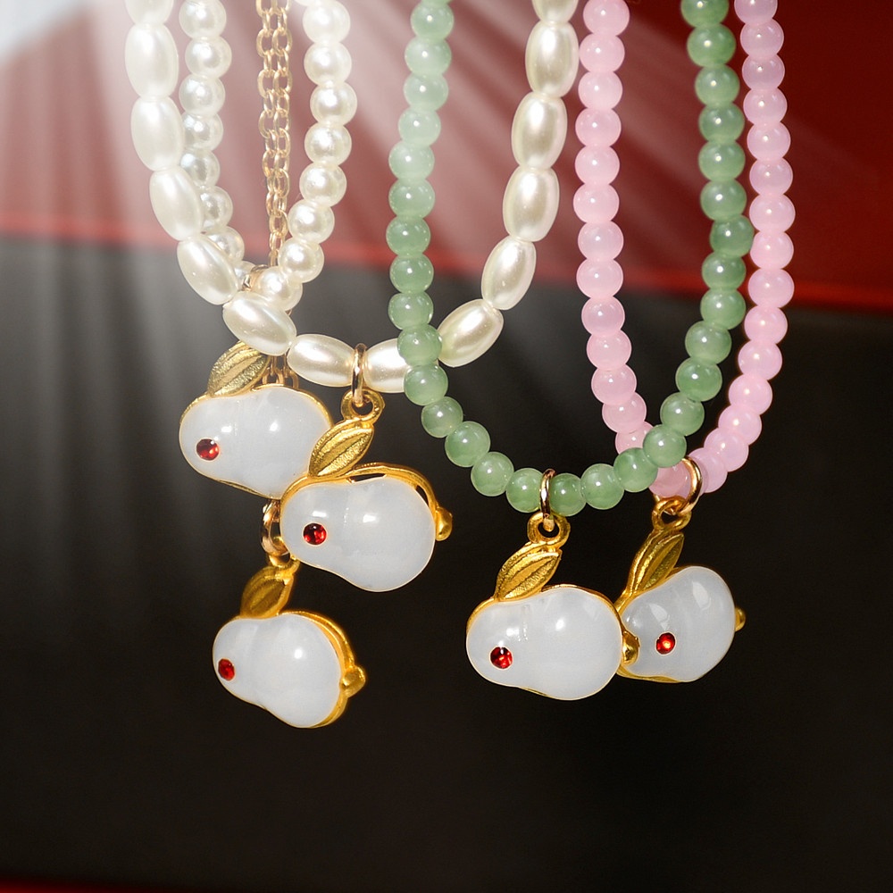 Year Of The Rabbit National Jade Rabbit Pendant Necklace For Girls Fashionable And Versatile Beaded Pearl Necklace Antique Jewelry
