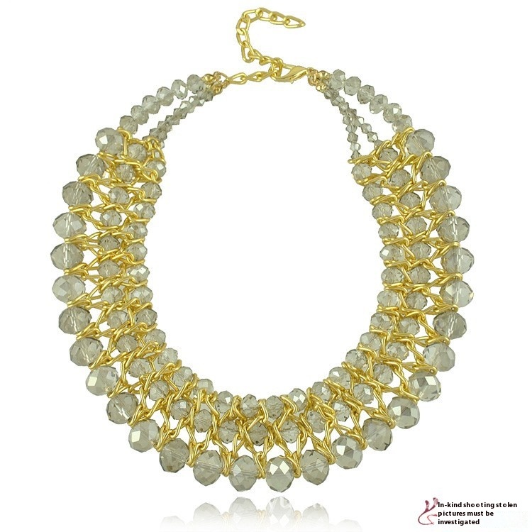 S101 European And American Short Necklace Fashion Multi-layer Crystal Beaded Necklace Earrings Jewelry Set