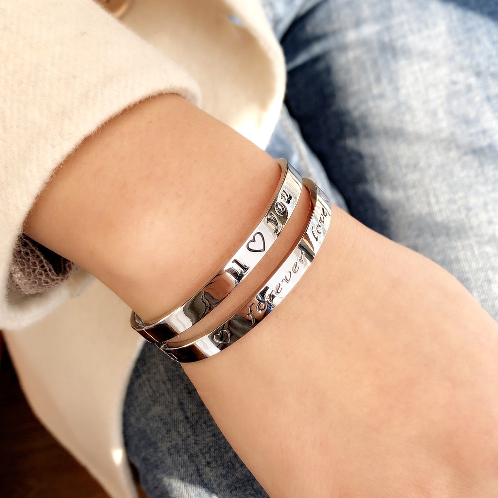 European And American Jewelry DIYEngraving Activity Open Bracelet Love Letter Couple Style Bright Surface Metal Bracelet