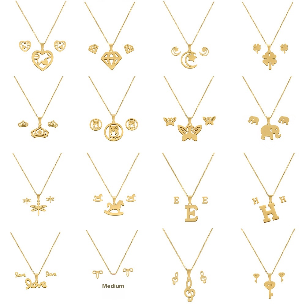 European And American Gold Necklace Custom Stainless Steel Clavicle Necklace Fashion Net Red Titanium Steel Earrings Two Sets Of Decorations