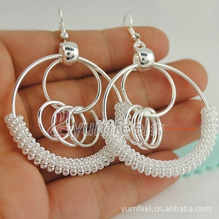 Simple Korean Version Of Interlocking Circle Earrings,Large Circle Earrings,Plain Silver Earrings,Fashionable OLTemperament
