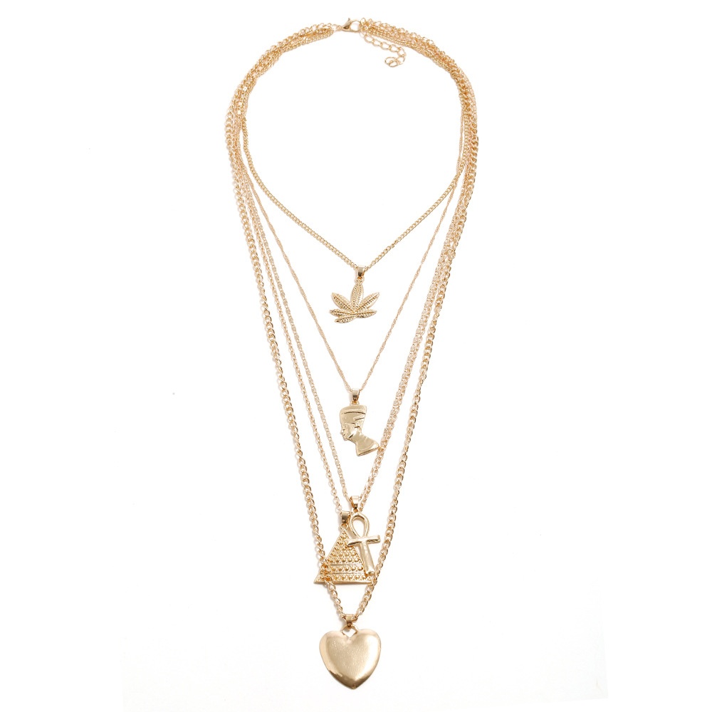 Gold Multi-layer Metal Chain Necklace,Heart-shaped Letter Pendant,Clavicle Necklace
