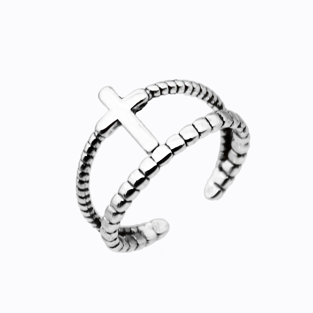 Open Ring For Women,Thai Silver Vintage Couple Band,Personalized Cross Roman Ring