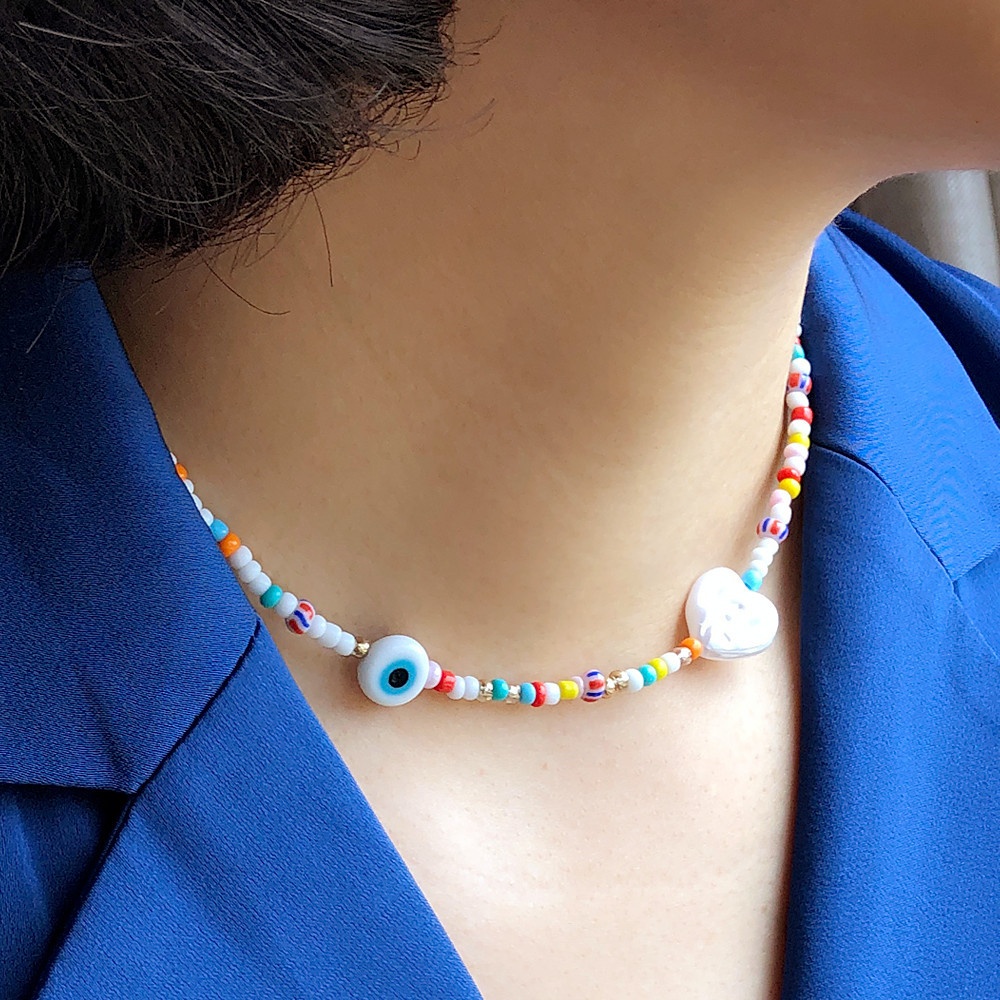 Products Summer Style Colorful Rice Beads Choker Love Clavicle Chain Angel Eye Necklace Female