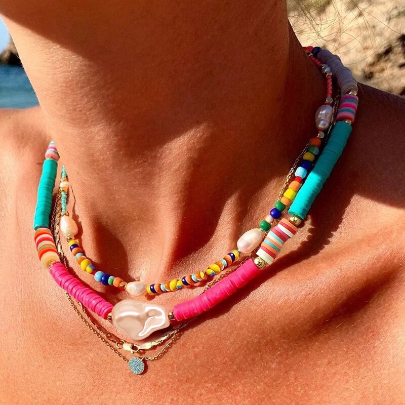 Summer Beach Style Colored Soft Clay Handmade Necklace Female Bohemian Bracelet Jewelry