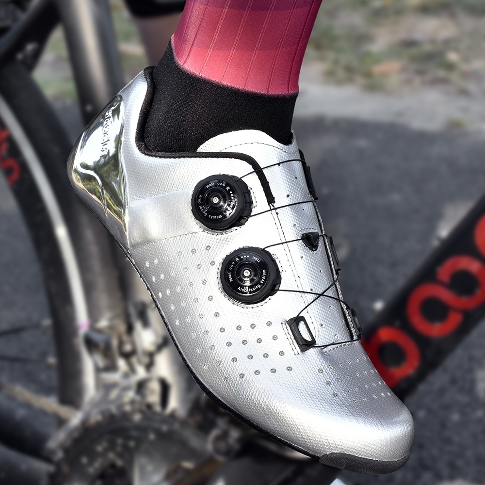 BOODUN/Boton Outdoor Cycling Shoes Electroplated Silver Upper Bicycle Road Lock Shoes Ultra-light