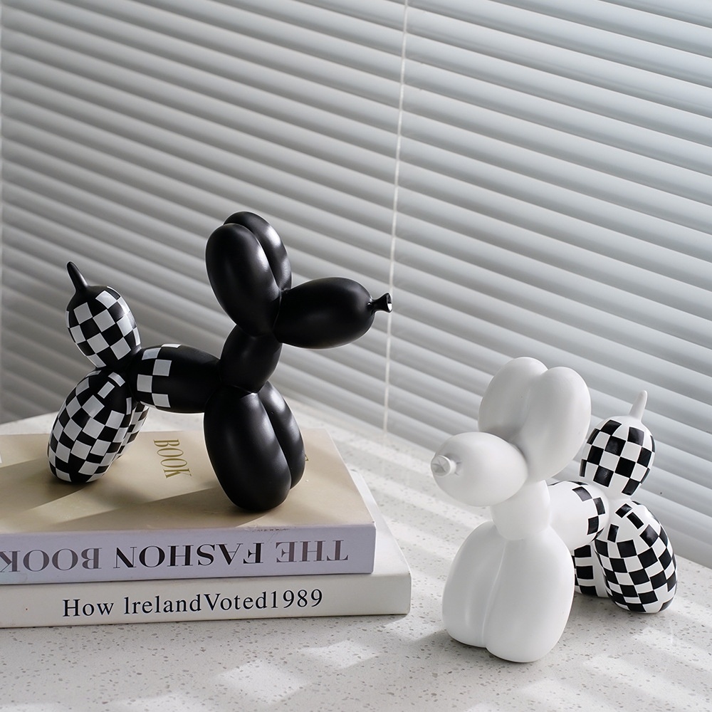 Creative Product Black And White Plaid Balloon Dog Ornaments Home Soft Furnishings Living Room Porch Accessories Resin Crafts