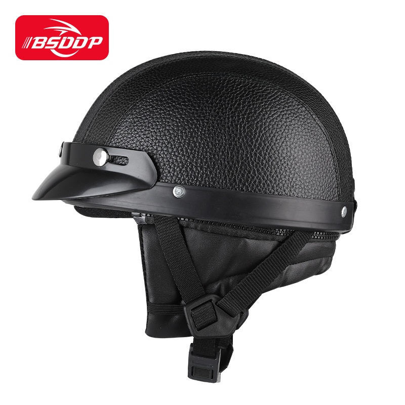 Motorcycle Retro Harley Helmet PULeather Four Seasons Men And Women Summer Sun Protection Half Helmet Electric Car Helmet