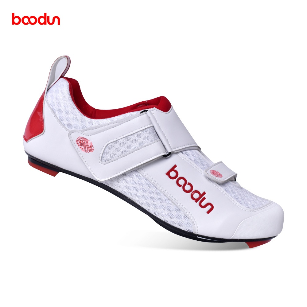 Boden's Outdoor White Cycling Lock Shoes With Widened Velcro Oblique Buckle Triathlon Bicycle Shoes