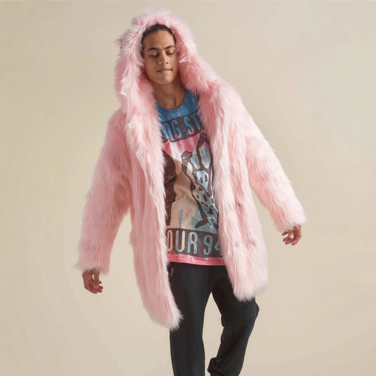 Explosions Faux Fur Coat Men's Long European And American Foreign Trade Ears Hooded Fox Fur Coat