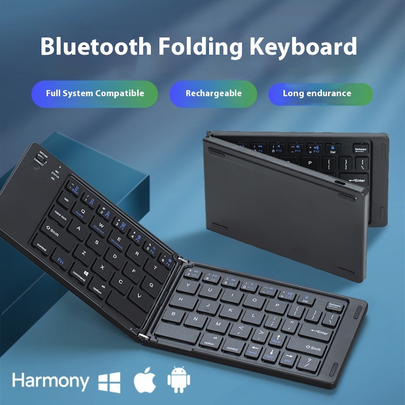 Two-fold Portable Mini Bluetooth Keyboard Charging Light Sound Office Small Keyboard Three System Universal Folding Keyboard