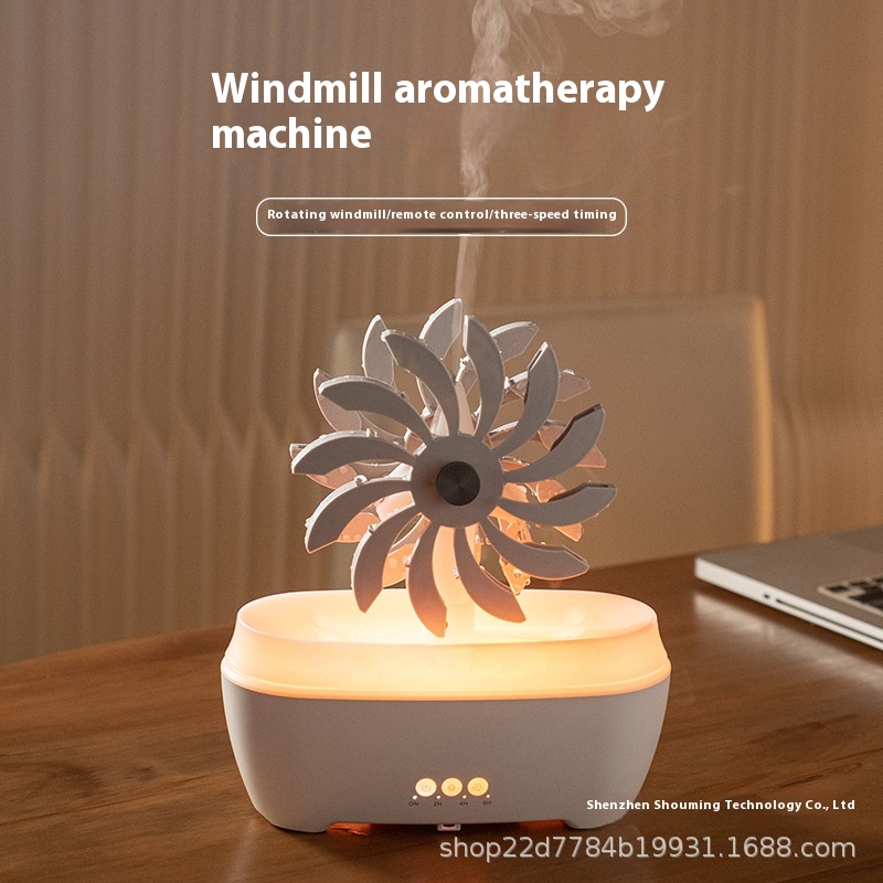 Windmill Aromatherapy Machine Desktop Essential Oil Diffuser Water Drop Humidifier Household Large Fog Night Light Remote Control