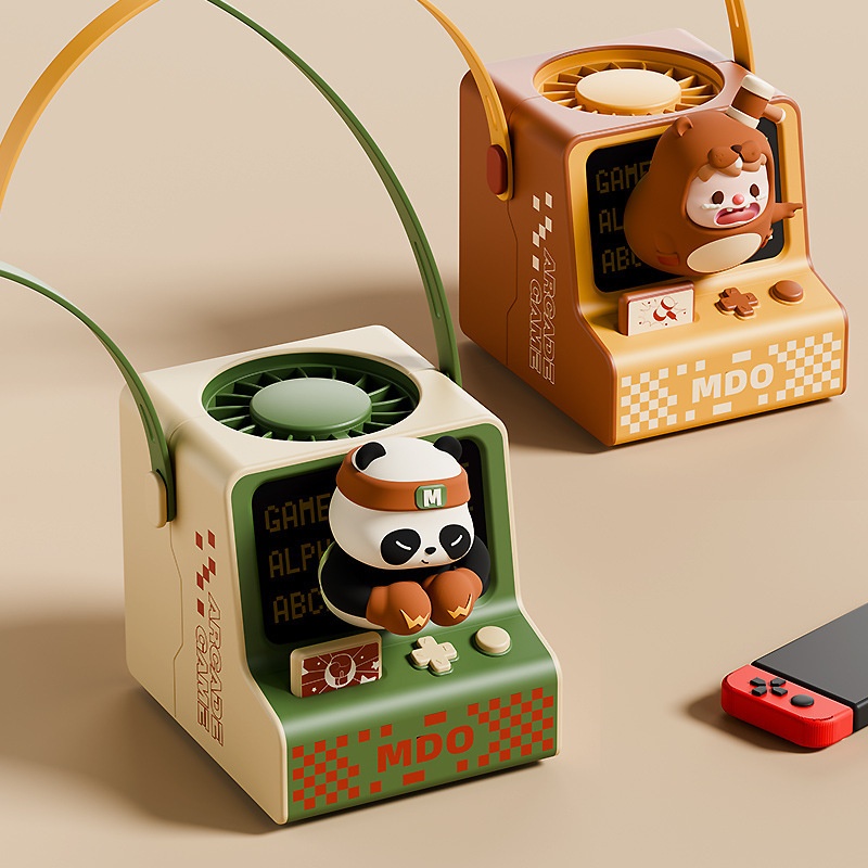 Meng Fun Game Machine Fan Cute Wind Neck Hanging Small Fan USBRechargeable Portable Lanyard Electric Fan