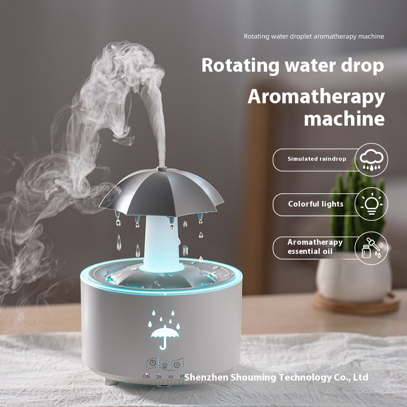 Product Rotating Umbrella Water Drops Aromatherapy Machine Home Heavy Fog Desktop Humidifier Colorful Light Remote Control