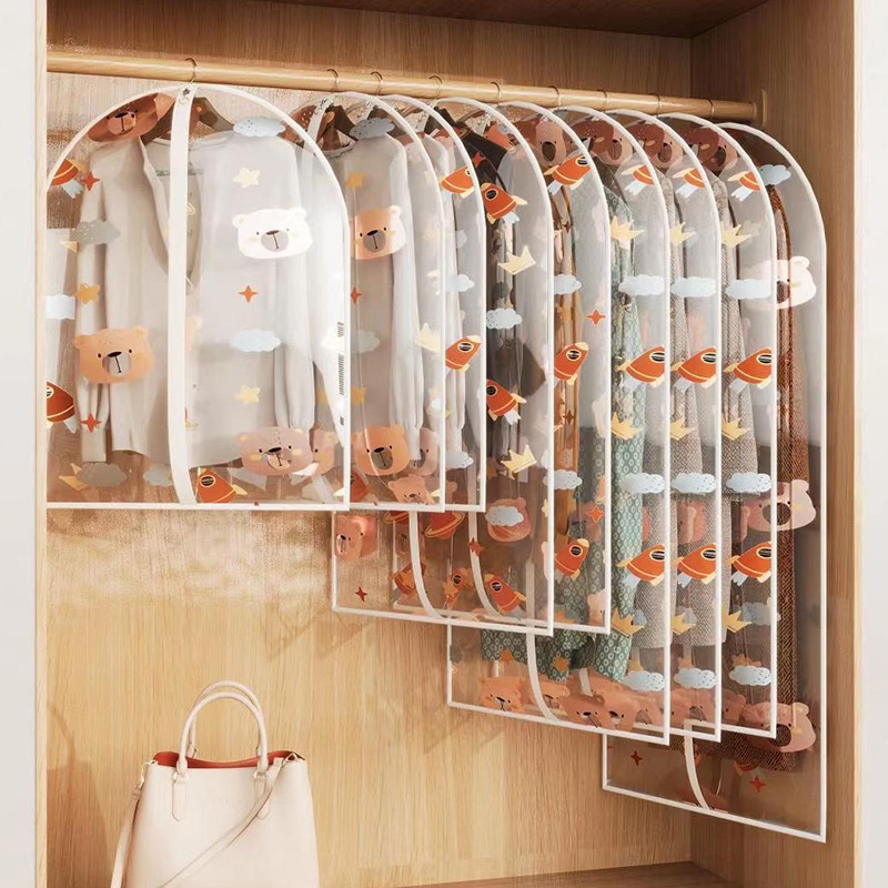 PEVAThickened Clothes Dust Cover Sweater Coat Suit Cover Printed Transparent Dustproof Storage Bag Clothing Dust Cover