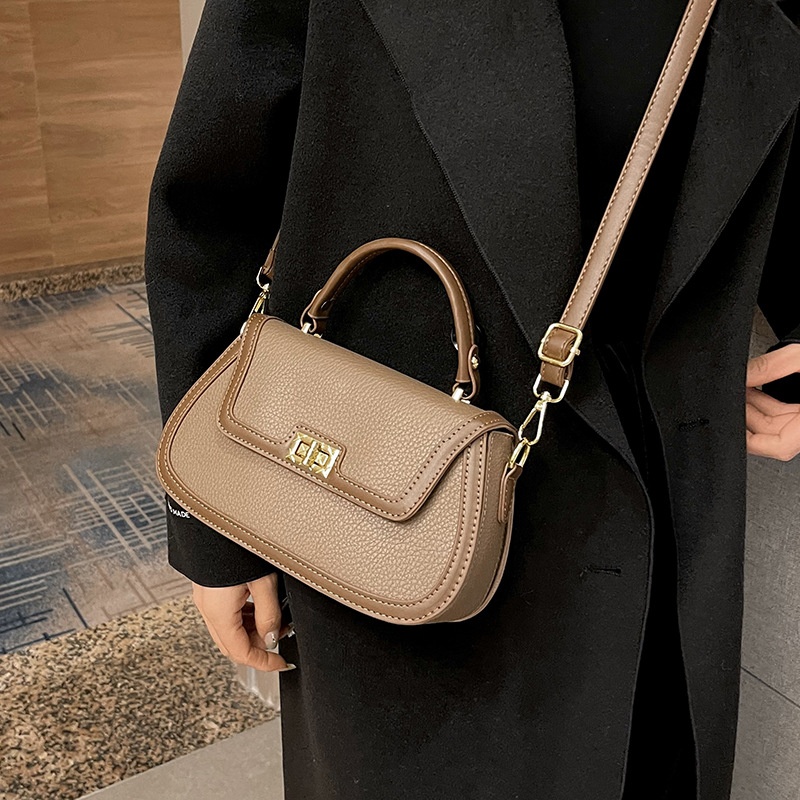 Contrast Color Hand-held Small Square Bag For Women European And American Retro Lock Multi-layer Pocket Shoulder Messenger Bag