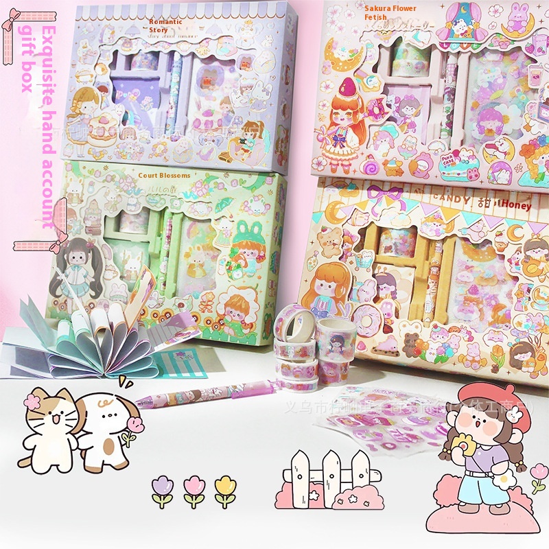 Notebook Stickers Stationery Stickers Cute Notebook Children's Notebook Set Gift Box Set Stickers Children With Pen